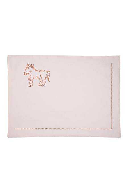 Shop_Veda Homes_Cream 100% Cotton Embroidery Amigo 6 Pcs Placemats_at_Aza_Fashions