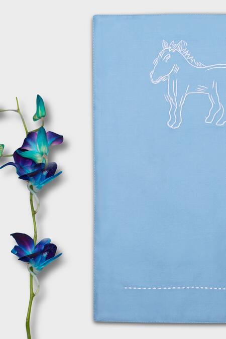 Veda Homes Blue 100% Cotton Embroidery Amigo Placement 6 Pcs Placemats Online at Aza Fashions Veda Homes_Blue 100% Cotton Embroidery Amigo Placement 6 Pcs Placemats_Online_at_Aza_Fashions