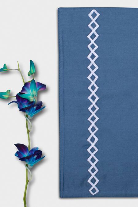 Veda Homes Blue 100% Cotton Embroidery Cubes Placement 6 Pcs Placemats Online at Aza Fashions Veda Homes_Blue 100% Cotton Embroidery Cubes Placement 6 Pcs Placemats_Online_at_Aza_Fashions