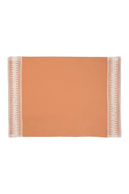 Shop Veda Homes Gold 100% Cotton Lace Embroidered Placemats - Set Of 6 at Aza Fashions Shop_Veda Homes_Gold 100% Cotton Lace Embroidered Placemats - Set Of 6_at_Aza_Fashions