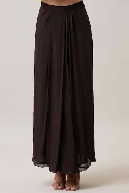 Basanti Kapde aur Koffee_Black Chiffon Embroidery, Sequins Round Neck Floral Print Cape Skirt Set_Online_at_Aza_Fashions