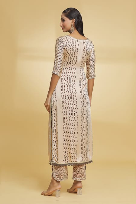 Shop Maayera Jaipur Beige Cotton, Silk Organza Sequins Round Floral Mandala Pattern Kurta Pant Set at Aza Fashions Shop_Maayera Jaipur_Beige Cotton, Silk Organza Sequins Round Floral Mandala Pattern Kurta Pant Set _at_Aza_Fashions