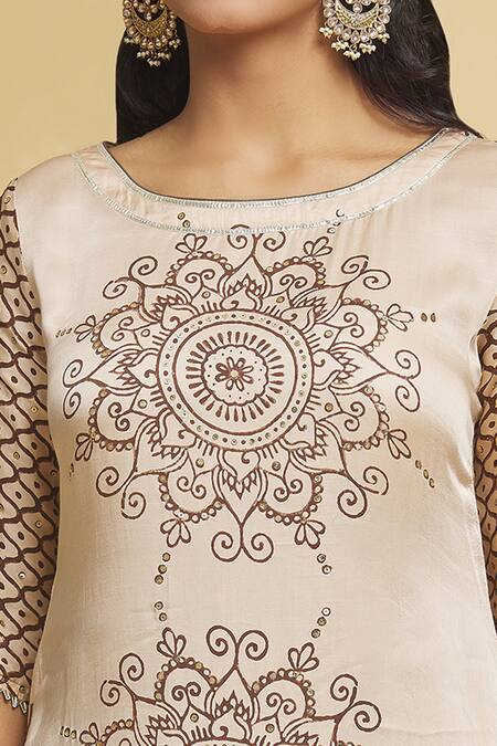 Maayera Jaipur Beige Cotton, Silk Organza Sequins Round Floral Mandala Pattern Kurta Pant Set at Aza Fashions Maayera Jaipur_Beige Cotton, Silk Organza Sequins Round Floral Mandala Pattern Kurta Pant Set _at_Aza_Fashions