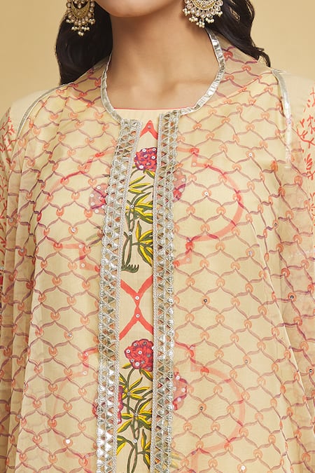 Buy Maayera Jaipur Yellow Silk Organza, Cotton Gota Floral Geometric Pattern Kurta Jacket Set Online at Aza Fashions Buy_Maayera Jaipur_Yellow Silk Organza, Cotton Gota Floral Geometric Pattern Kurta Jacket Set _Online_at_Aza_Fashions