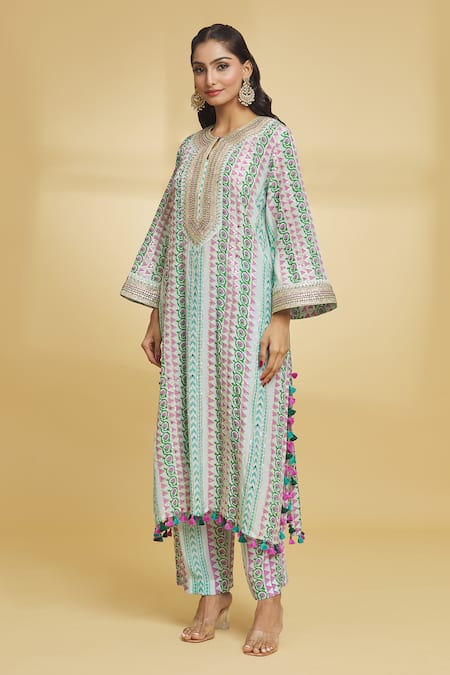 Buy Maayera Jaipur Blue Silk, Crepe Gota Patti, Floral Geometric Pattern Kurta And Pant Set Online at Aza Fashions Buy_Maayera Jaipur_Blue Silk, Crepe Gota Patti, Floral Geometric Pattern Kurta And Pant Set _Online_at_Aza_Fashions