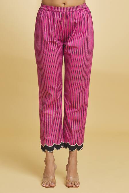 Shop_Maayera Jaipur_Pink Cotton, , Organza Embroidery, Lace Ombre Floral Kurta Pant Set _Online_at_Aza_Fashions