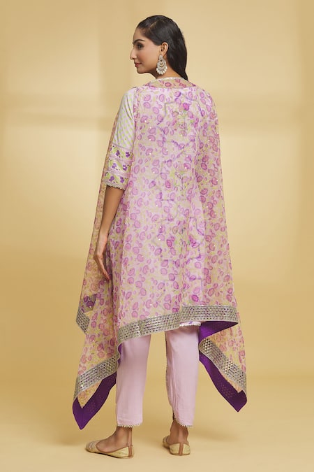 Shop Maayera Jaipur Purple Silk Organza, Cotton Gota Patti, Floral Pattern Cape Tulip Pant Set at Aza Fashions Shop_Maayera Jaipur_Purple Silk Organza, Cotton Gota Patti, Floral Pattern Cape Tulip Pant Set _at_Aza_Fashions