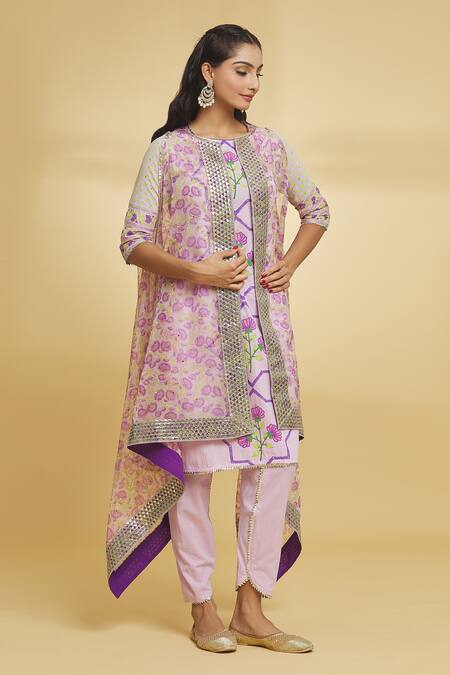 Buy Maayera Jaipur Purple Silk Organza, Cotton Gota Patti, Floral Pattern Cape Tulip Pant Set Online at Aza Fashions Buy_Maayera Jaipur_Purple Silk Organza, Cotton Gota Patti, Floral Pattern Cape Tulip Pant Set _Online_at_Aza_Fashions