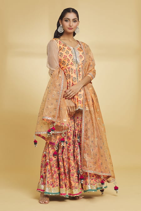 Buy Maayera Jaipur Orange Cotton, Silk Organza Gota Patti, Floral Pattern Anarkali Gharara Set Online at Aza Fashions Buy_Maayera Jaipur_Orange Cotton, Silk Organza Gota Patti, Floral Pattern Anarkali Gharara Set _Online_at_Aza_Fashions