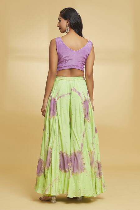 Buy_Maayera Jaipur_Purple Muslin, Silk Gota Patti V-neck Embroidered Cape Flared Pant Set _Online_at_Aza_Fashions