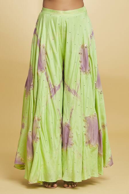 Buy_Maayera Jaipur_Purple Muslin, Silk Gota Patti V-neck Embroidered Cape Flared Pant Set 