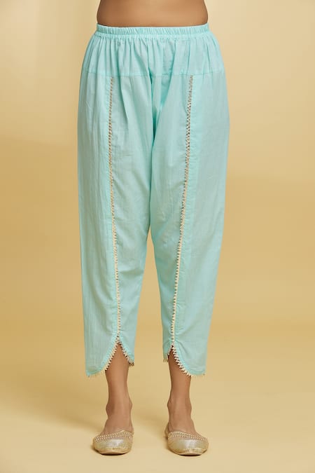 Maayera Jaipur Blue Silk Organza, Cotton Sequins Floral Pattern Asymmetric Cape Tulip Pant Set at Aza Fashions Maayera Jaipur_Blue Silk Organza, Cotton Sequins Floral Pattern Asymmetric Cape Tulip Pant Set _at_Aza_Fashions
