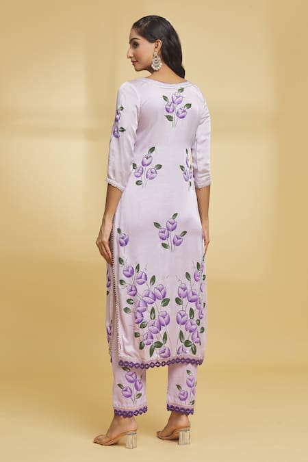 Shop Maayera Jaipur Purple Cotton, Silk Organza Sequins, Floral Pattern Embroidered Kurta Pant Set at Aza Fashions Shop_Maayera Jaipur_Purple Cotton, Silk Organza Sequins, Floral Pattern Embroidered Kurta Pant Set _at_Aza_Fashions