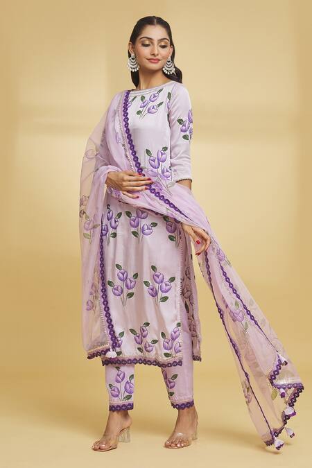 Buy Maayera Jaipur Purple Cotton, Silk Organza Sequins, Floral Pattern Embroidered Kurta Pant Set Online at Aza Fashions Buy_Maayera Jaipur_Purple Cotton, Silk Organza Sequins, Floral Pattern Embroidered Kurta Pant Set _Online_at_Aza_Fashions