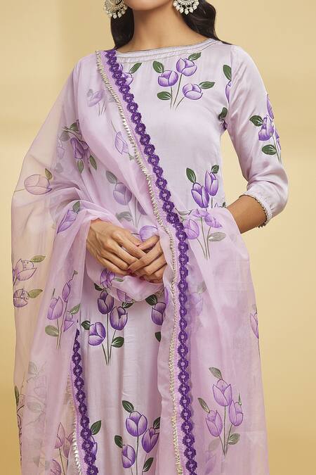 Shop Maayera Jaipur Purple Cotton, Silk Organza Sequins, Floral Pattern Embroidered Kurta Pant Set Online at Aza Fashions Shop_Maayera Jaipur_Purple Cotton, Silk Organza Sequins, Floral Pattern Embroidered Kurta Pant Set _Online_at_Aza_Fashions