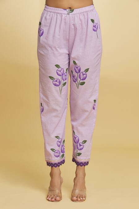 Maayera Jaipur Purple Cotton, Silk Organza Sequins, Floral Pattern Embroidered Kurta Pant Set at Aza Fashions Maayera Jaipur_Purple Cotton, Silk Organza Sequins, Floral Pattern Embroidered Kurta Pant Set _at_Aza_Fashions