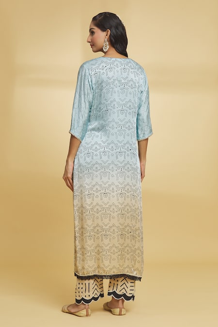 Shop Maayera Jaipur Multi Color Cotton, Organza, Floral And Bird Pattern Kurta Pant Set at Aza Fashions Shop_Maayera Jaipur_Multi Color Cotton, Organza, Floral And Bird Pattern Kurta Pant Set _at_Aza_Fashions