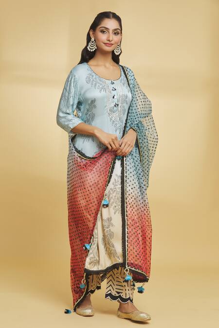 Buy Maayera Jaipur Multi Color Cotton, Organza, Floral And Bird Pattern Kurta Pant Set Online at Aza Fashions Buy_Maayera Jaipur_Multi Color Cotton, Organza, Floral And Bird Pattern Kurta Pant Set _Online_at_Aza_Fashions