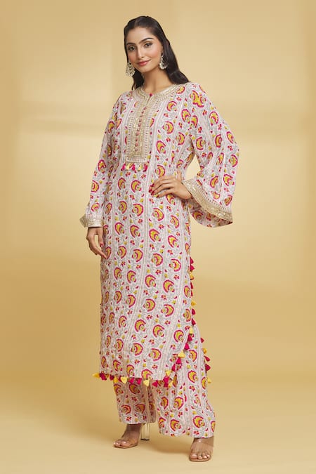 Buy Maayera Jaipur Multi Color Crepe, Silk Sequins, Wildflower Bloom Print Kurta With Palazzo Online at Aza Fashions Buy_Maayera Jaipur_Multi Color Crepe, Silk Sequins, Wildflower Bloom Print Kurta With Palazzo _Online_at_Aza_Fashions