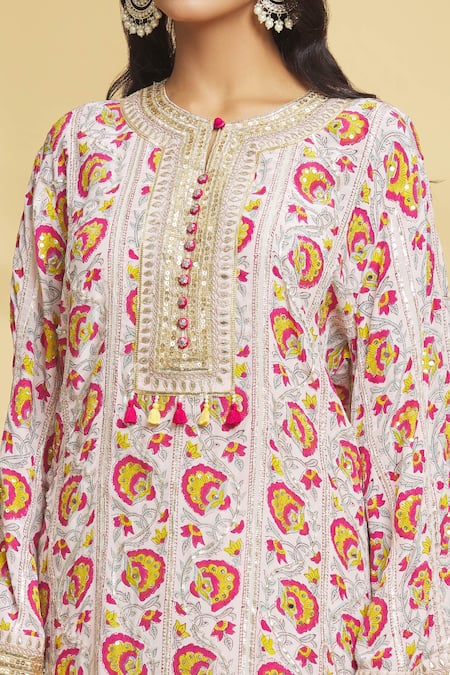 Shop Maayera Jaipur Multi Color Crepe, Silk Sequins, Wildflower Bloom Print Kurta With Palazzo Online at Aza Fashions Shop_Maayera Jaipur_Multi Color Crepe, Silk Sequins, Wildflower Bloom Print Kurta With Palazzo _Online_at_Aza_Fashions