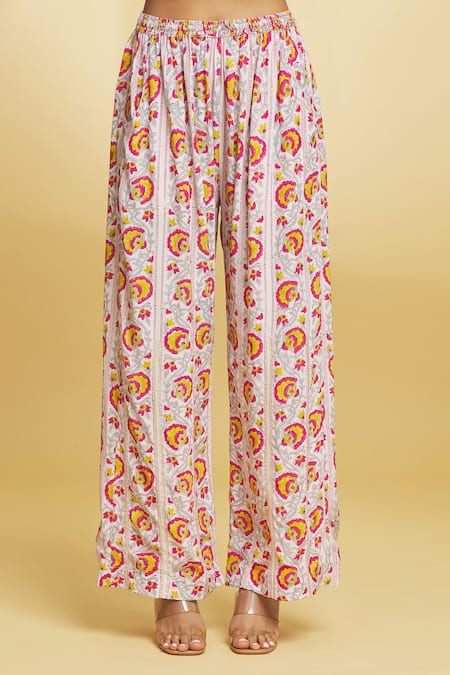 Maayera Jaipur Multi Color Crepe, Silk Sequins, Wildflower Bloom Print Kurta With Palazzo at Aza Fashions Maayera Jaipur_Multi Color Crepe, Silk Sequins, Wildflower Bloom Print Kurta With Palazzo _at_Aza_Fashions