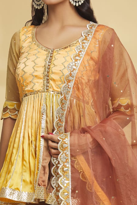 Shop Maayera Jaipur Brown Organza, Satin, Cotton, Muslin Chevron And Kurti Sharara Set Online at Aza Fashions Shop_Maayera Jaipur_Brown Organza, Satin, Cotton, Muslin Chevron And Kurti Sharara Set _Online_at_Aza_Fashions