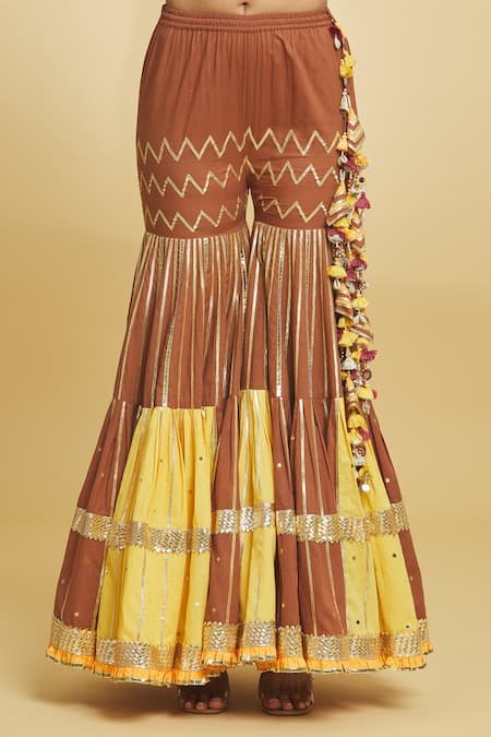 Maayera Jaipur Brown Organza, Satin, Cotton, Muslin Chevron And Kurti Sharara Set at Aza Fashions Maayera Jaipur_Brown Organza, Satin, Cotton, Muslin Chevron And Kurti Sharara Set _at_Aza_Fashions