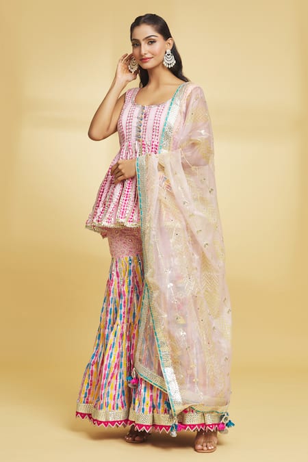 Buy Maayera Jaipur Multi Color Silk Organza, Boho Vibe Print And Embellished Kurta Gharara Set Online at Aza Fashions Buy_Maayera Jaipur_Multi Color Silk Organza, Boho Vibe Print And Embellished Kurta Gharara Set _Online_at_Aza_Fashions