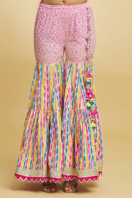 Maayera Jaipur Multi Color Silk Organza, Boho Vibe Print And Embellished Kurta Gharara Set at Aza Fashions Maayera Jaipur_Multi Color Silk Organza, Boho Vibe Print And Embellished Kurta Gharara Set _at_Aza_Fashions