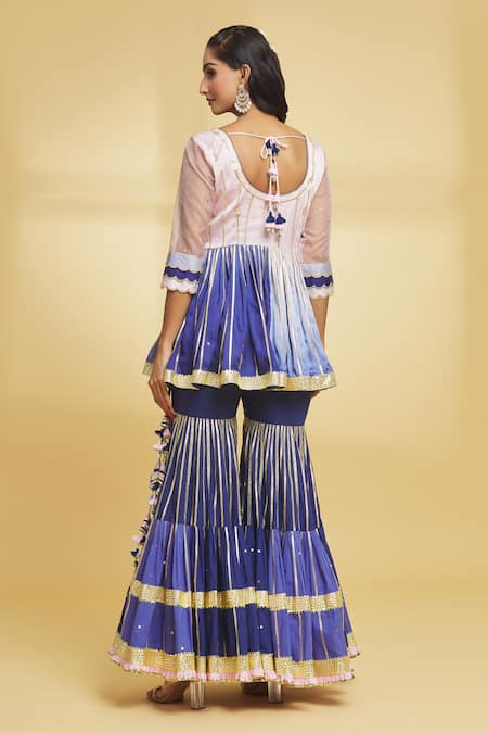 Shop Maayera Jaipur Blue Organza, Satin, Cotton, Jaal And Embroidered Kurti Sharara Set at Aza Fashions Shop_Maayera Jaipur_Blue Organza, Satin, Cotton, Jaal And Embroidered Kurti Sharara Set _at_Aza_Fashions