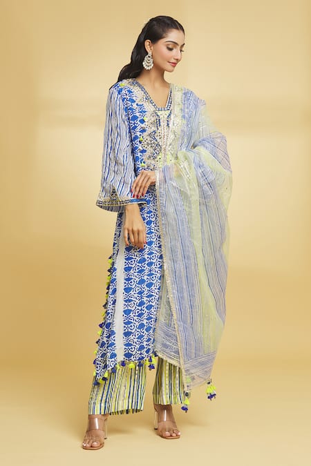 Maayera Jaipur Phool Block Print Kurta Pant Set 