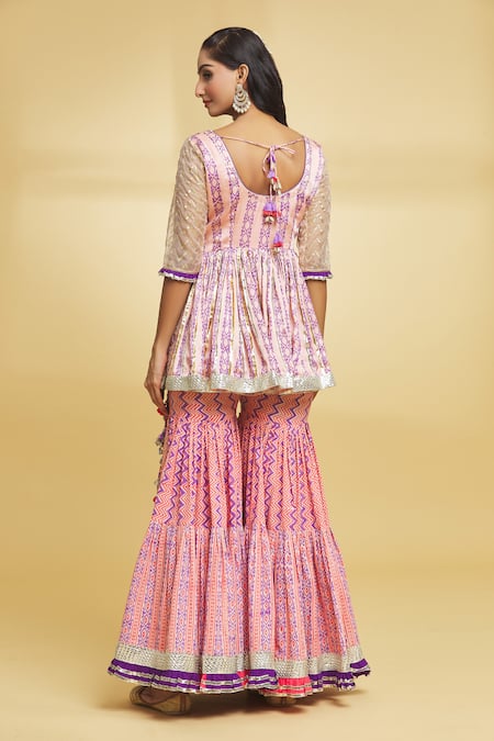 Maayera Jaipur Chevron Print & Gota Embellished Kurti Gharara Set 