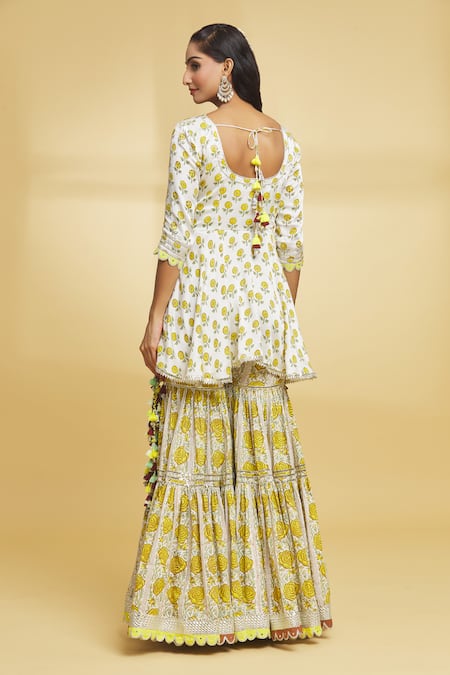 Maayera Jaipur Wild Fleur Print & Gota Embellished Kurti Gharara Set 