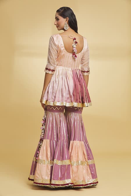 Maayera Jaipur Herringbone Gota & Sequin Embroidered Kurti Gharara Set 