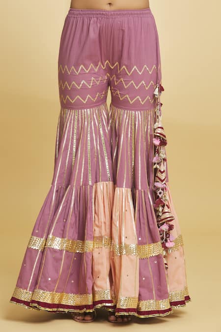 Maayera Jaipur_Pink Organza, Satin, Herringbone And Embroidered Kurti Gharara Set _at_Aza_Fashions