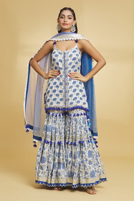 Maayera Jaipur Gul Print Sequin Embellished Kurti Gharara Set 