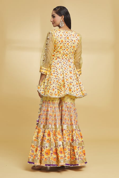 Maayera Jaipur Persian Garden Print Kurti Gharara Set 