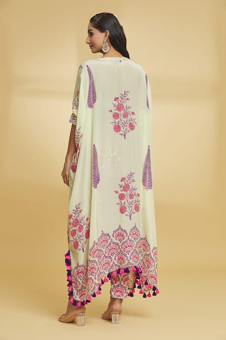 Maayera Jaipur Damask Bloom Print Kaftan With Pant 
