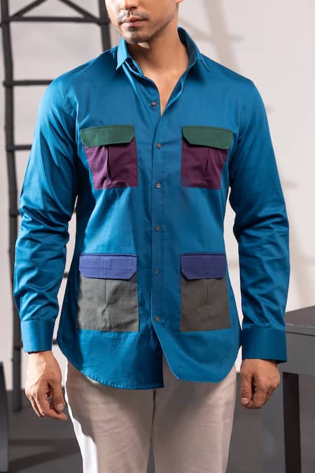 Seven_Blue Cotton Safari Shirt_Online_at_Aza_Fashions