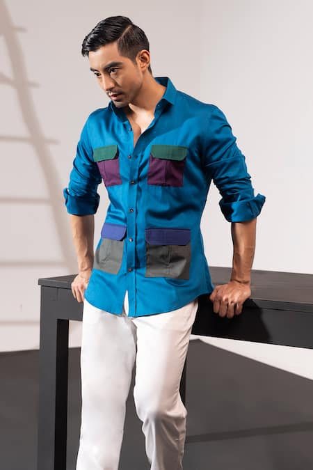 Buy_Seven_Blue Cotton Safari Shirt_Online_at_Aza_Fashions