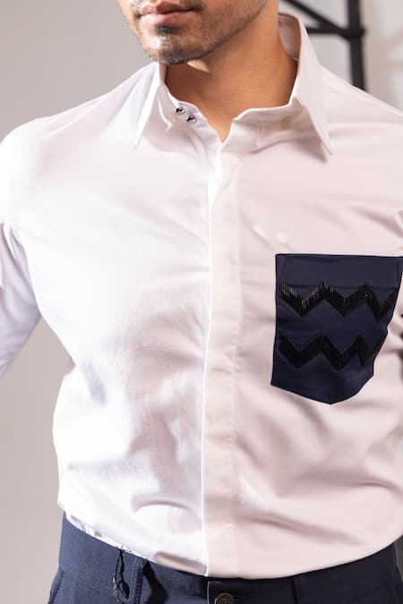 Buy_Seven_White Cotton Cut Work Crisp Chevron Placement Embroidered Shirt_Online_at_Aza_Fashions