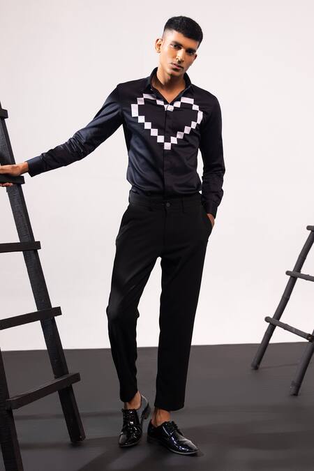 Buy_Seven_Black Cotton Embroidery Dichotomy Graphic Heart Shirt_Online_at_Aza_Fashions