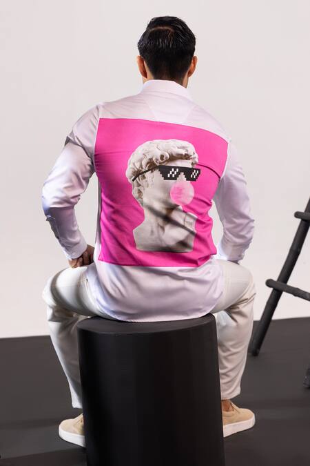 Buy_Seven_White Cotton Embroidery Dichotomy Graphic Heart Shirt_Online_at_Aza_Fashions