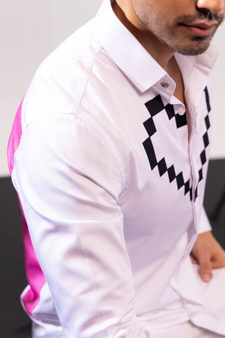 Shop_Seven_White Cotton Embroidery Dichotomy Graphic Heart Shirt_Online_at_Aza_Fashions