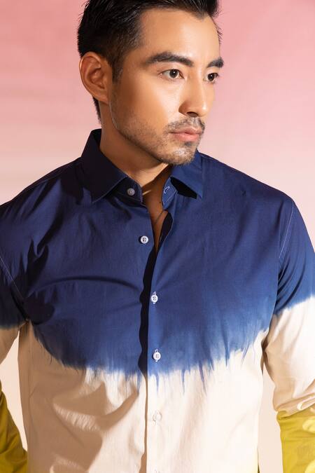 Seven_Multi Color Cotton Sateen Plain Full Sleeve Colorblock Shirt _Online_at_Aza_Fashions
