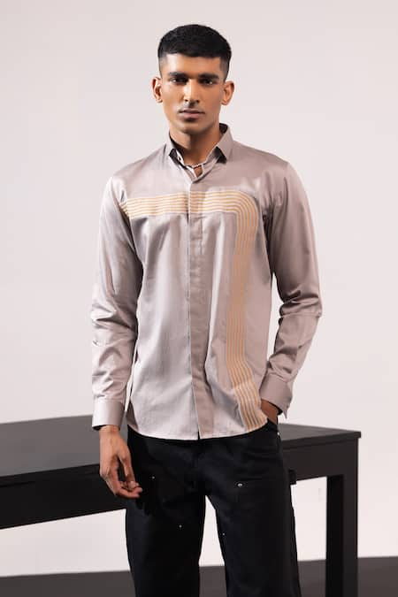 Seven Cotton Stripe Patchwork Embroidered Shirt 