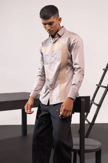 Buy Seven Multi Color Cotton Embroidery Stripe Patchwork Shirt Online at Aza Fashions Buy_Seven_Multi Color Cotton Embroidery Stripe Patchwork Shirt_Online_at_Aza_Fashions