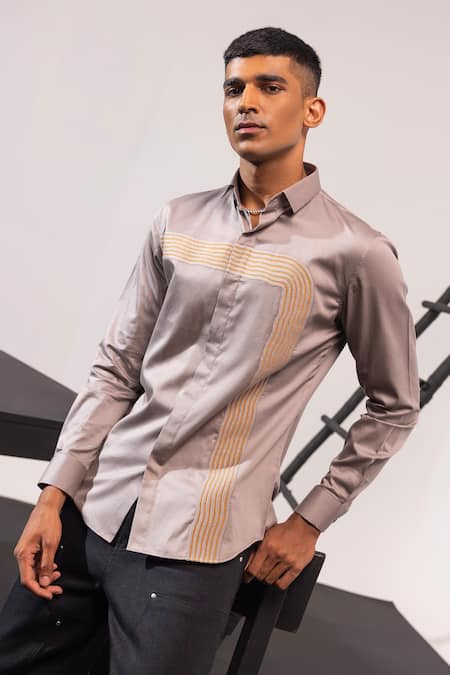 Shop Seven Multi Color Cotton Embroidery Stripe Patchwork Shirt Online at Aza Fashions Shop_Seven_Multi Color Cotton Embroidery Stripe Patchwork Shirt_Online_at_Aza_Fashions