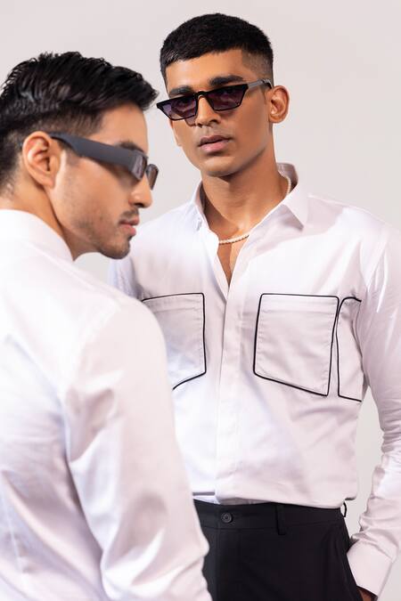 Shop_Seven_White Cotton Piping Isometric Pipe Work Shirt_Online_at_Aza_Fashions