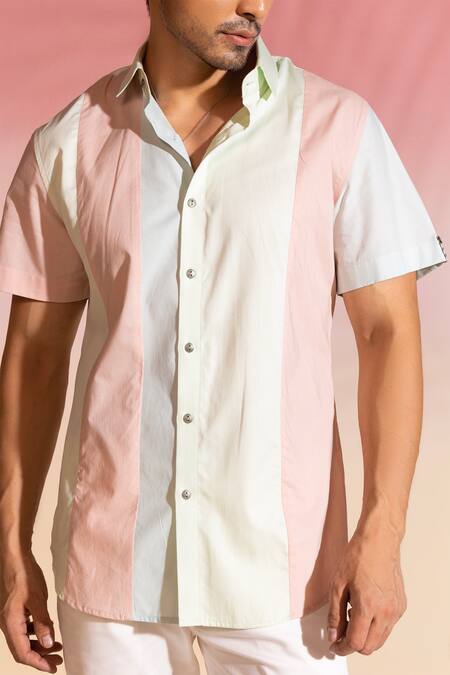 Seven_White Cotton Satin Bowling Colorblock Shirt_Online_at_Aza_Fashions